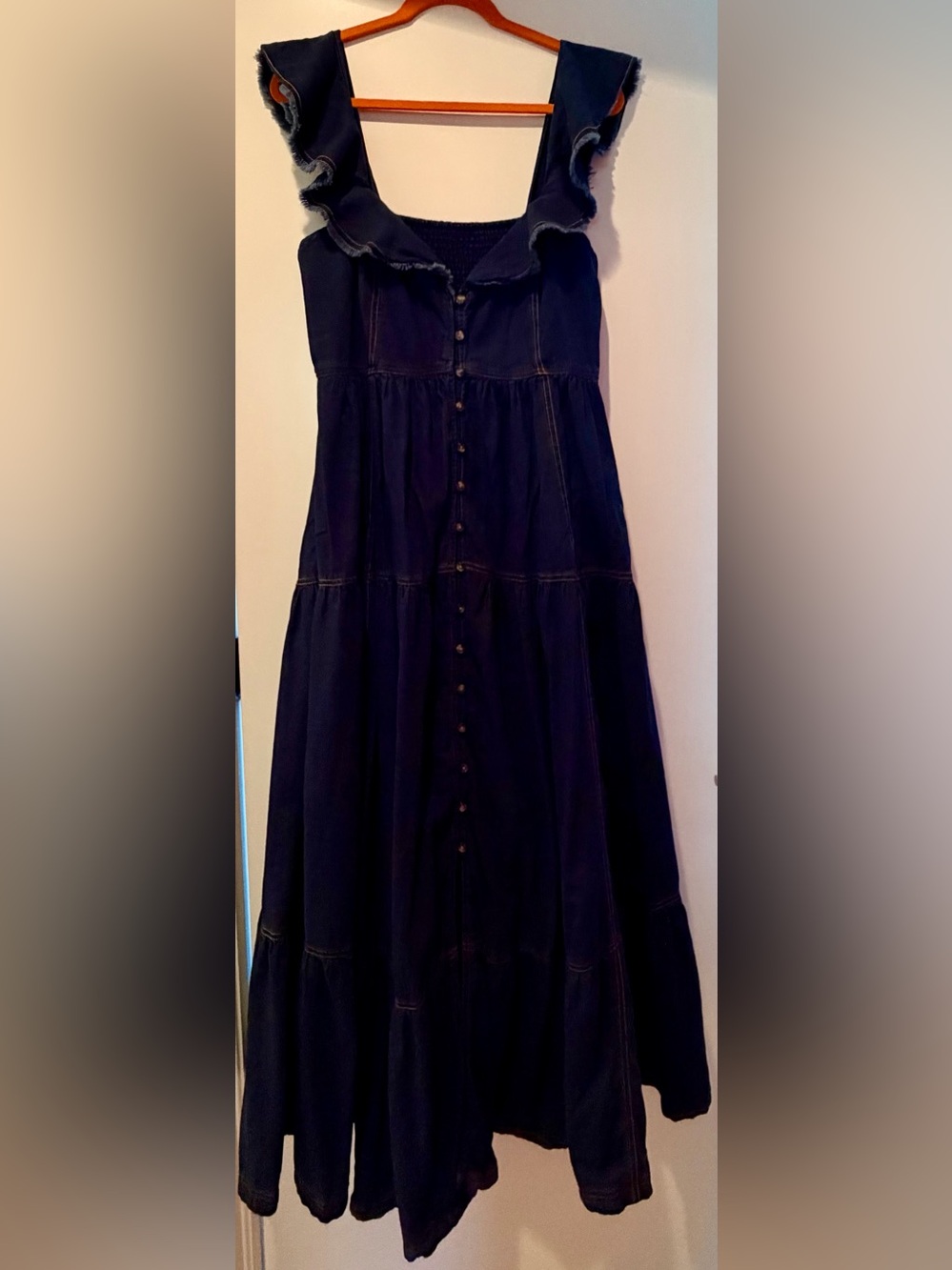 Anthropologie Pilcro Sweetheart Flutter-Sleeve Denim Buttondown Maxi Dress - Picture 13 of 13